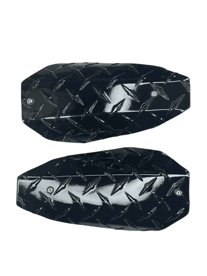 Custom motorcycle hand guards featuring diamond plate design for added style and protection on your motorcycle.