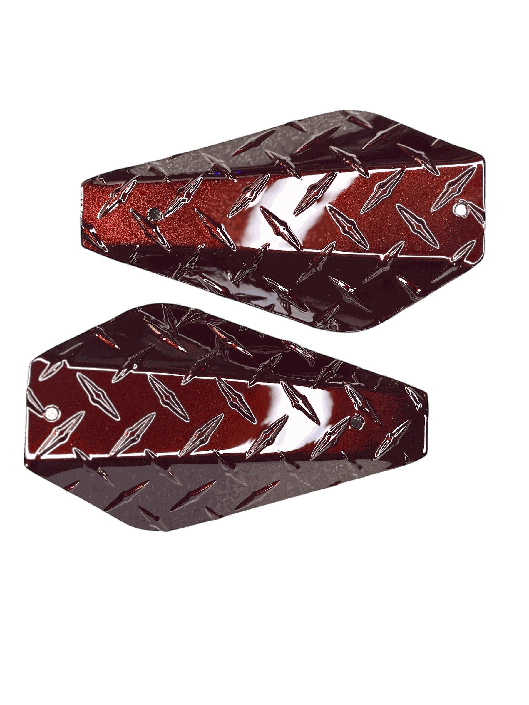 Custom Text Diamond Plate Delta Hand Guards for Harley - Mirror Mount, Powder Coated, USA Made in burgundy finish