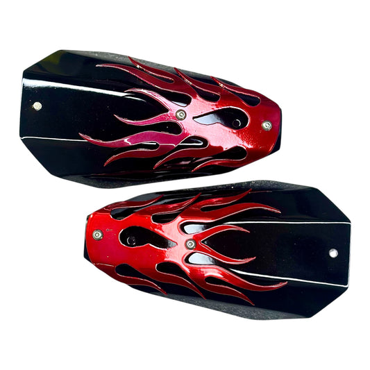 Harley-Davidson Coffin Flame 3D Hand Guard Shells – Candy Red Flames on Gloss Black (Shells Only) | Adrenaline Armor