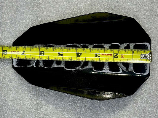 Coffin motorcycle hand guards for Harley Davidson riders, measuring tape for scale.