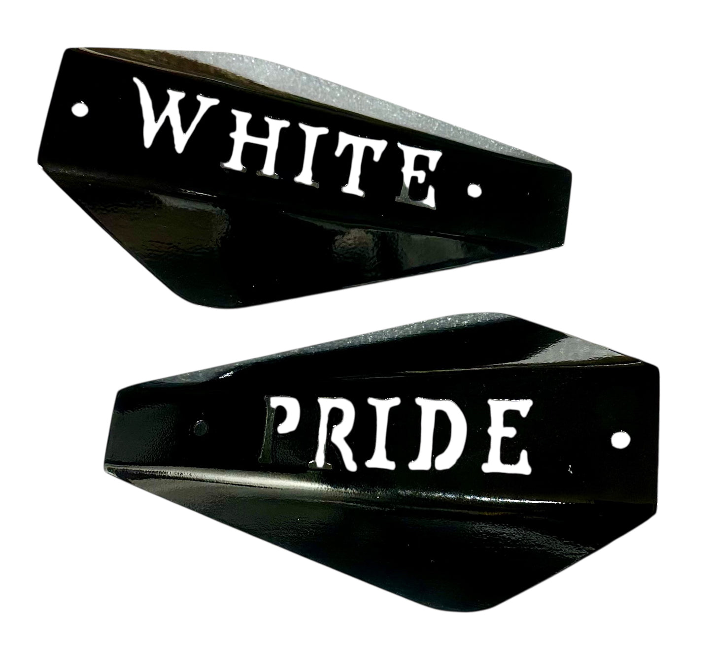 Harley-Davidson Delta White Pride Hand Guard Shells – Gloss Black with Cut-Out "WHITE PRIDE" Letters (Shells Only) | Adrenaline Armor