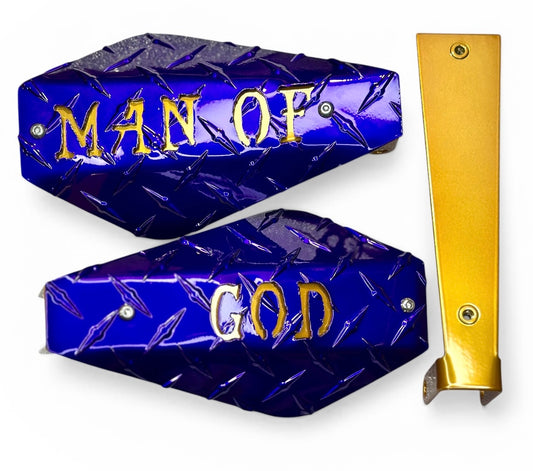 Custom Text Diamond Plate Delta Hand Guards for Harley - Mirror Mount, Powder Coated, USA Made