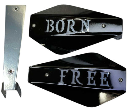 Born Free Harley hand guards set with black finish and silver mount, rugged design for 2021 and older / 2022+ models.