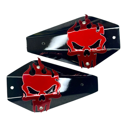 Harley-Davidson Delta Flaming Skull 3D Hand Guard Shells – Candy Red Flaming Skull on Gloss Black (Shells Only) | Adrenaline Armor