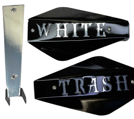 Delta White Trash Hand Guards Complete Set - Harley Mirror Mount Knuckle Guards - White Trash Design - Fits 2021 & Older / 2022+ - 10 Powder Coat Colors - Adrenaline Armor Made in USA