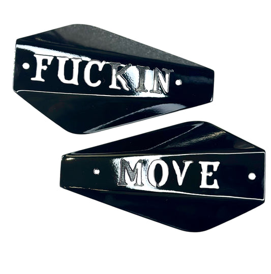 Fu**in Move" Delta Series Hand Guards for Harley-Davidson – Gloss Black Laser Cut Custom | Adrenaline Armor