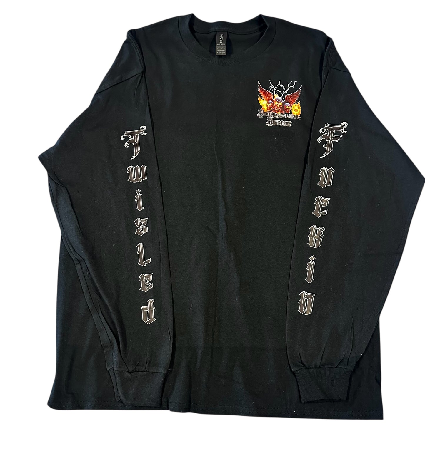 Adrenaline Armor Long Sleeve Biker Shirt - Skull & American Flag Motorcycle Design Black