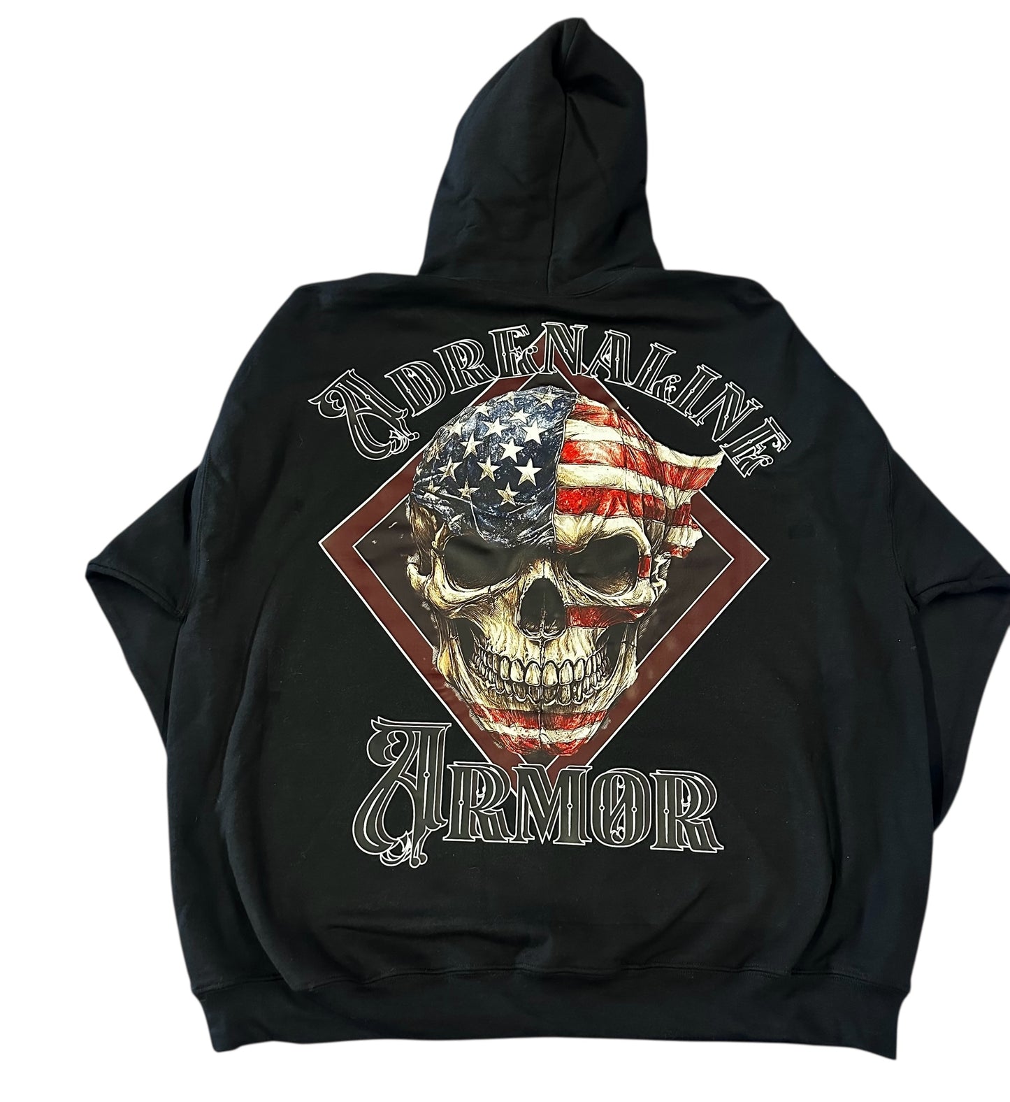 Patriotic American Flag Skull Hoodie | Adrenaline Armor Biker Pullover Black