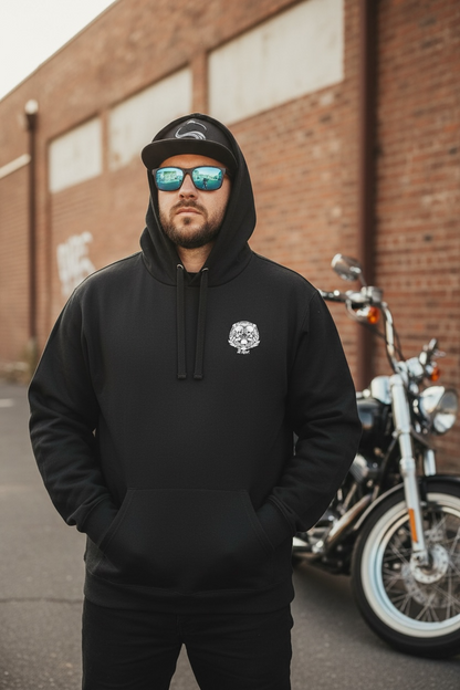 Men's Flaming Motorcycle Biker Hoodie - Adrenaline Chaos Graphic Pullover Sweatshirt - Premium Heavyweight 10oz 3-End Fleece