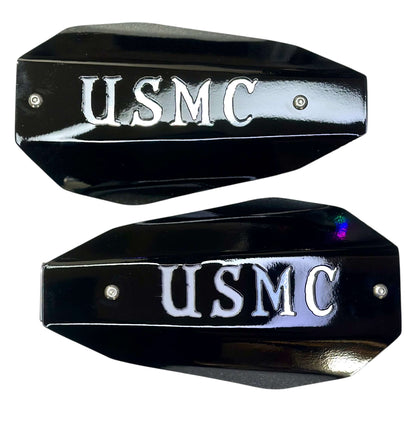 USMC hand guards for Harley - black coffin-style knuckle guards with USMC cutout - made in USA