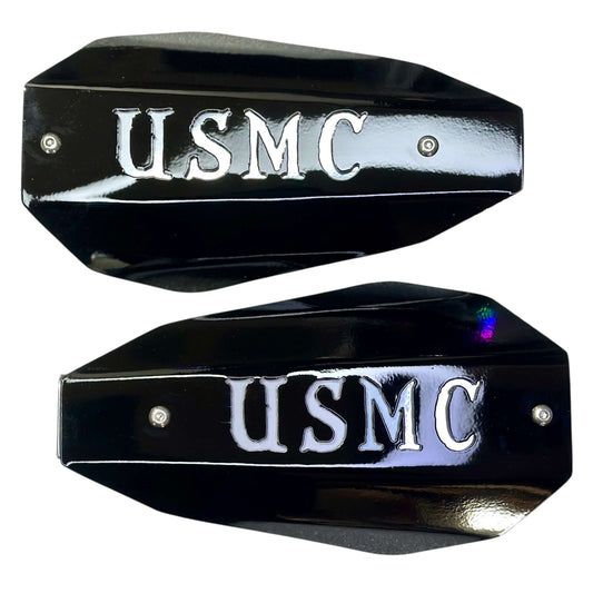 USMC hand guards for Harley - black coffin-style knuckle guards with USMC cutout - made in USA