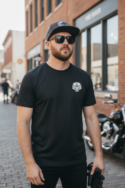 Men's Flaming Motorcycle Biker T-Shirt - Adrenaline Chaos Graphic Tee - Premium Heavyweight Open-End Cotton